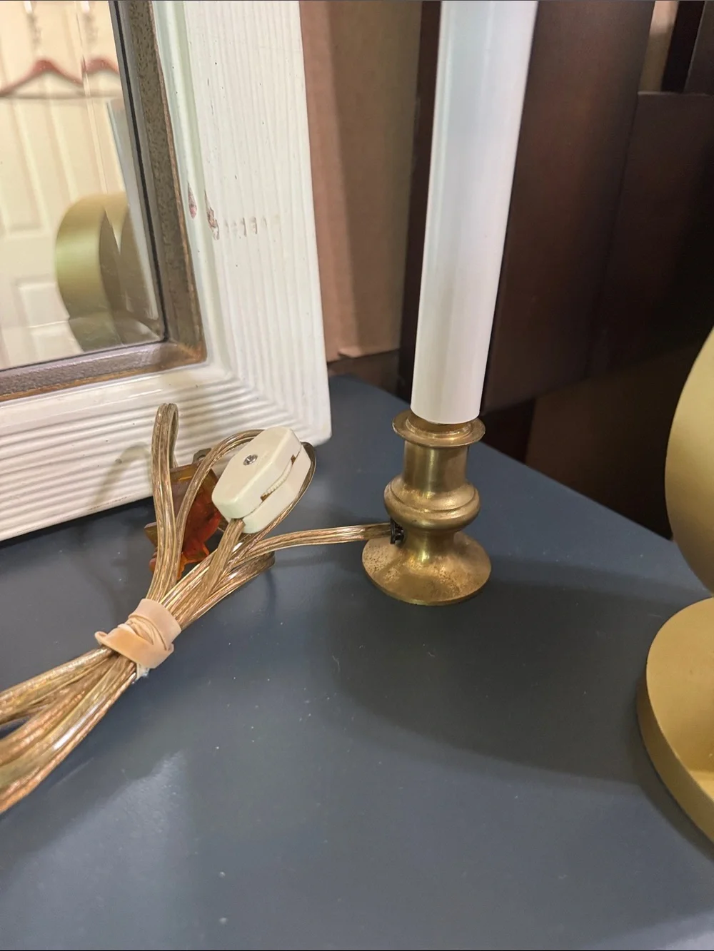 Vintage Brass Candle Holder with White Taper - Unbranded